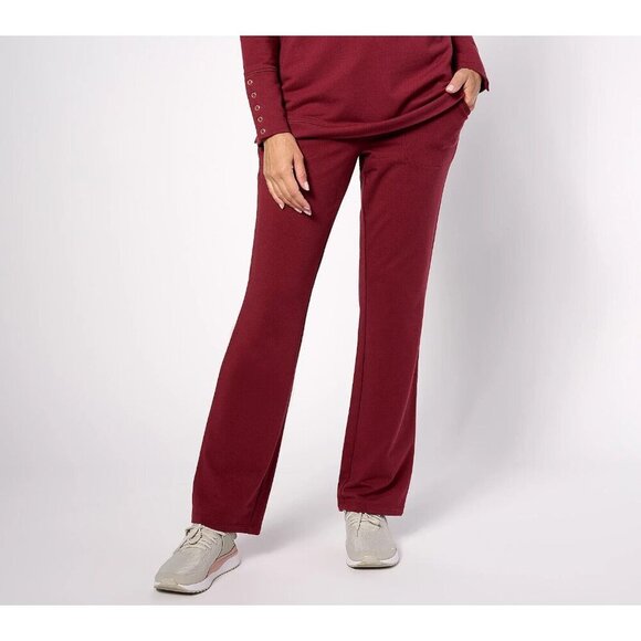 Denim & Co. Tall Active French Terry Lightly Boot Ankle Pant Dark Cherry,Tall S - Picture 1 of 1